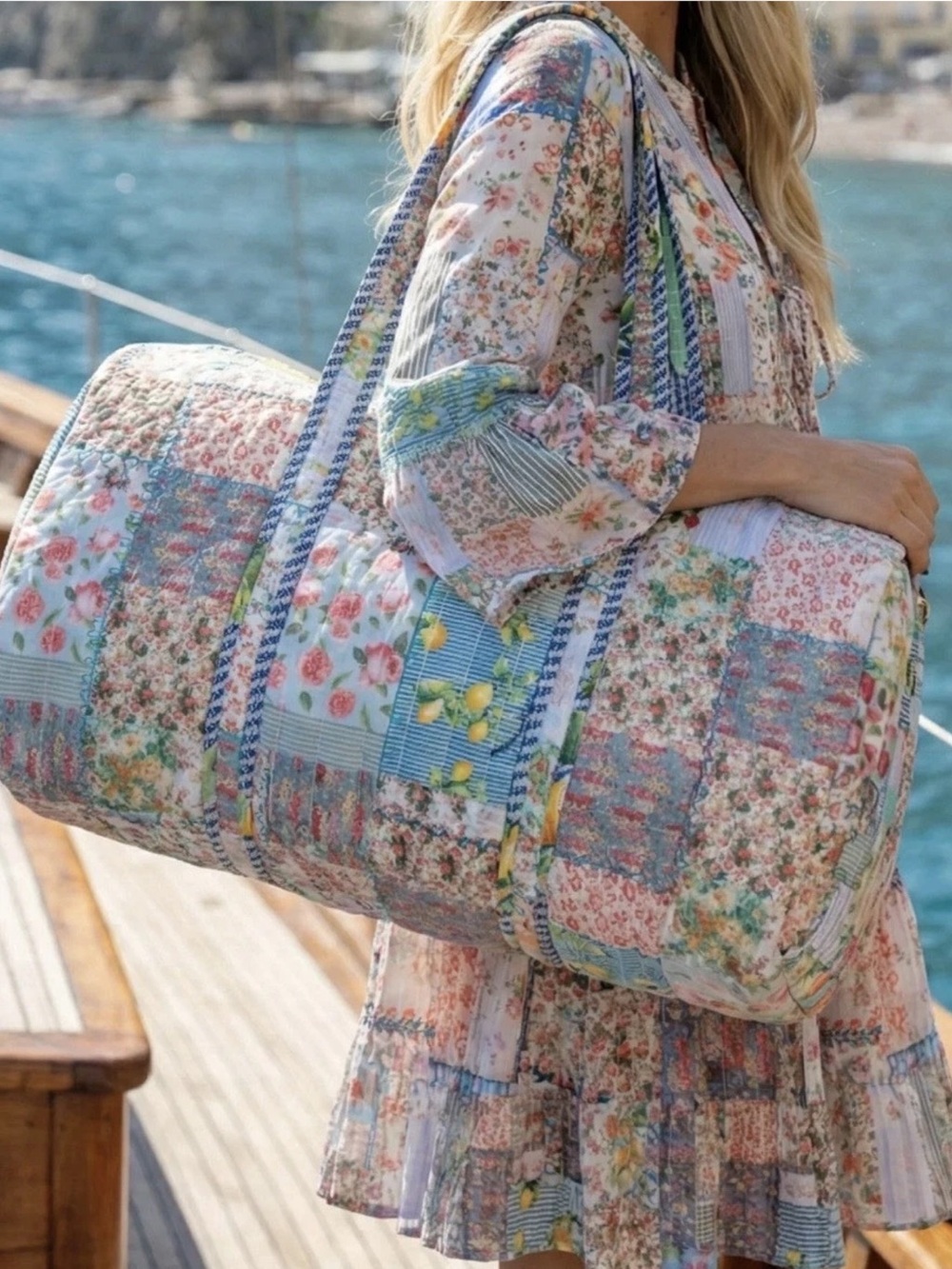 Antica Sartoria Quilted Floral Patchwork Travel Duffel Bag - Multicolor
